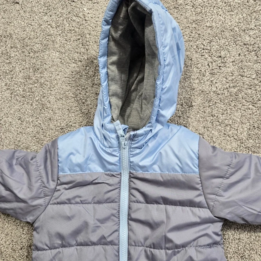 Carters Baby Boy 18 Months Blue Grey Hooded Puffer Pram Suit Snowsuit RN15101